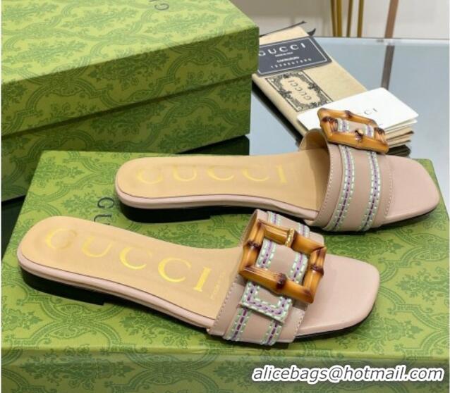 Good Looking Gucci Bamboo Lambskin Flat Slide Sandals Nude 321067