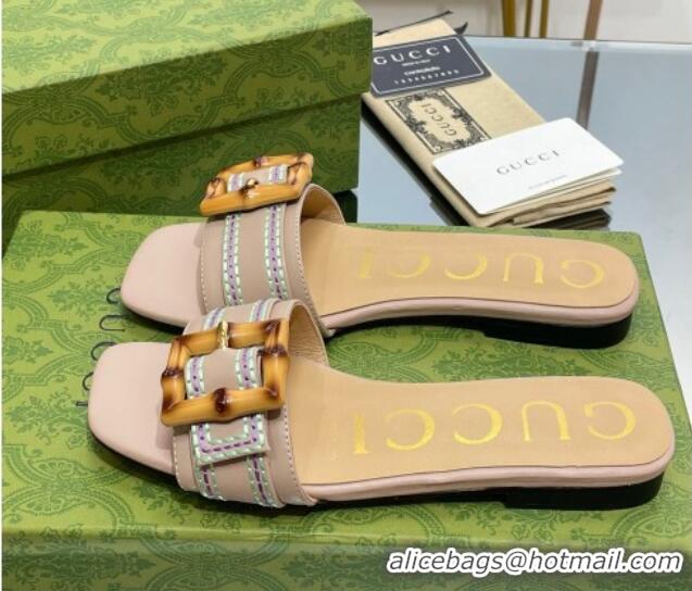 Good Looking Gucci Bamboo Lambskin Flat Slide Sandals Nude 321067