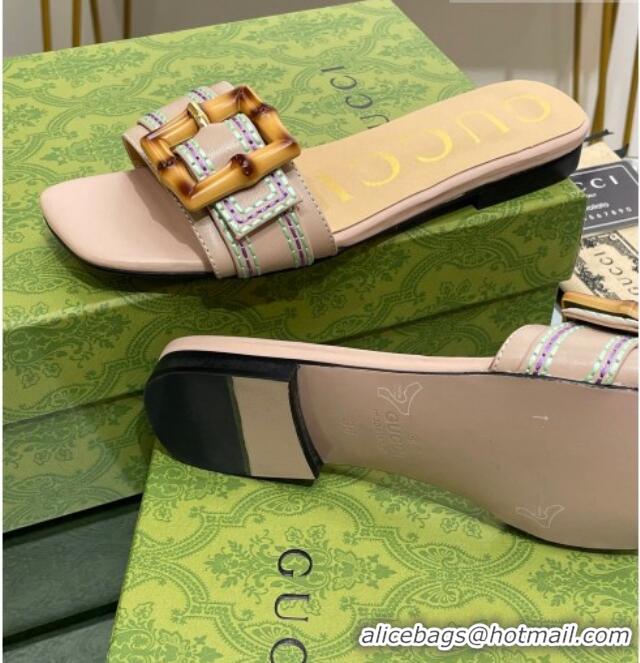 Good Looking Gucci Bamboo Lambskin Flat Slide Sandals Nude 321067