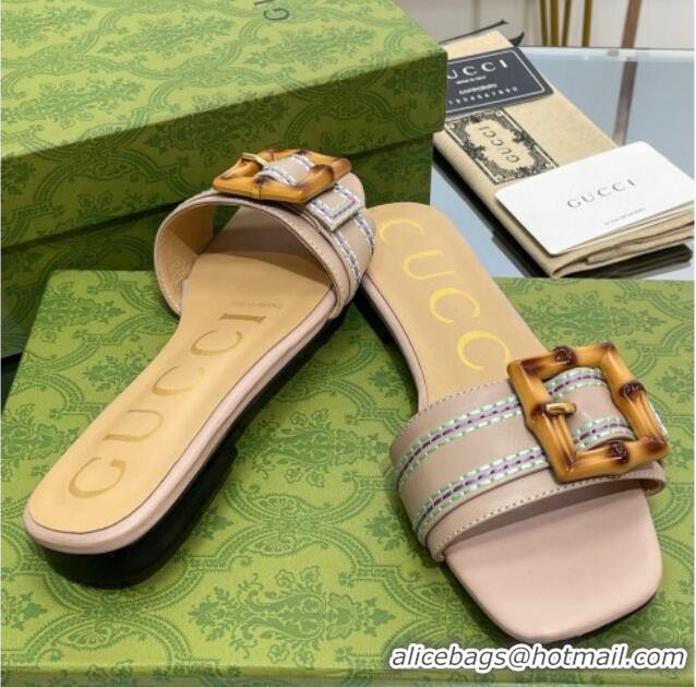 Good Looking Gucci Bamboo Lambskin Flat Slide Sandals Nude 321067