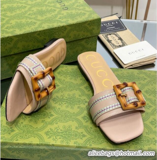 Good Looking Gucci Bamboo Lambskin Flat Slide Sandals Nude 321067