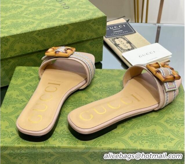 Good Looking Gucci Bamboo Lambskin Flat Slide Sandals Nude 321067