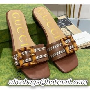 Good Quality Gucci Bamboo Lambskin Flat Slide Sandals Brown 321070