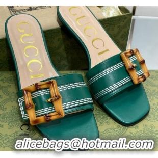 Pretty Style Gucci Bamboo Lambskin Flat Slide Sandals Green 321072