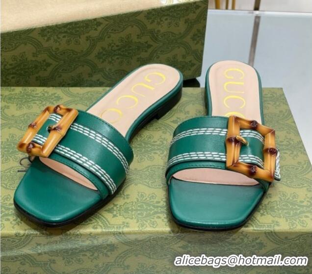 Pretty Style Gucci Bamboo Lambskin Flat Slide Sandals Green 321072