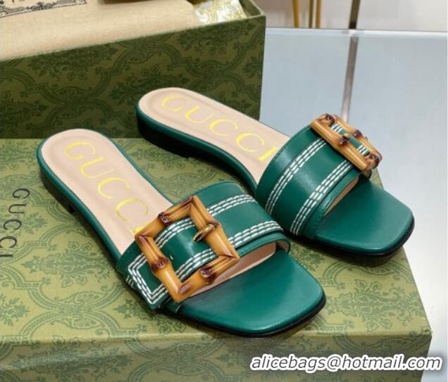 Pretty Style Gucci Bamboo Lambskin Flat Slide Sandals Green 321072