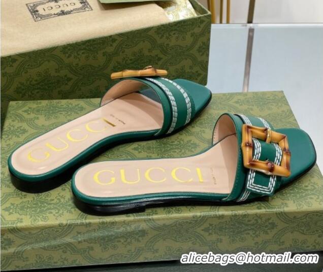 Pretty Style Gucci Bamboo Lambskin Flat Slide Sandals Green 321072