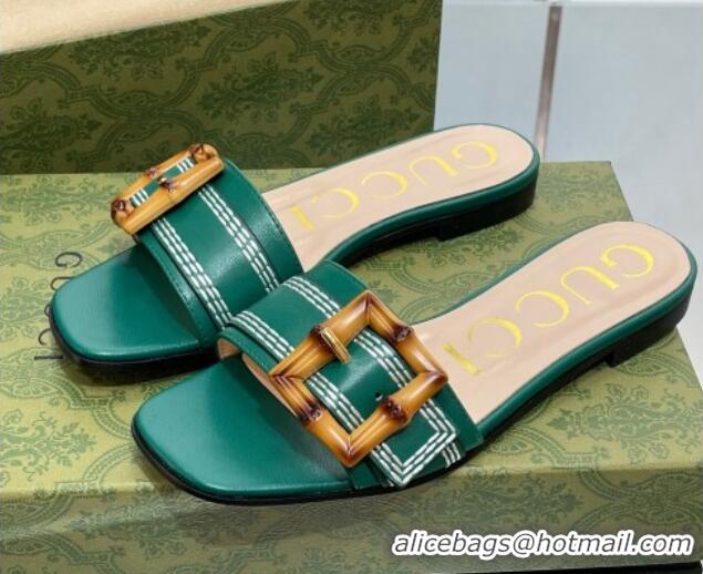 Pretty Style Gucci Bamboo Lambskin Flat Slide Sandals Green 321072