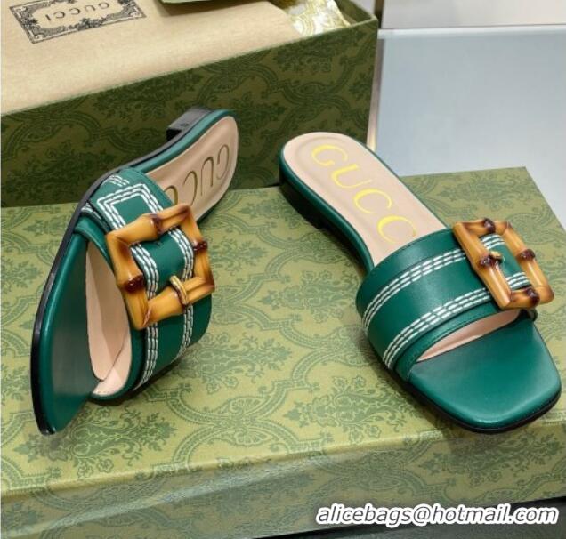 Pretty Style Gucci Bamboo Lambskin Flat Slide Sandals Green 321072