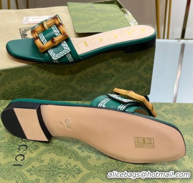 Pretty Style Gucci Bamboo Lambskin Flat Slide Sandals Green 321072