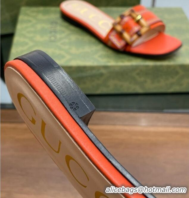 Top Grade Gucci Bamboo Lambskin Flat Slide Sandals Orange 321073