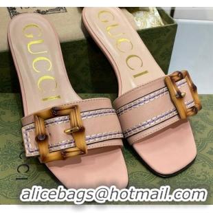 Top Design Gucci Bamboo Lambskin Flat Slide Sandals Pink 321074