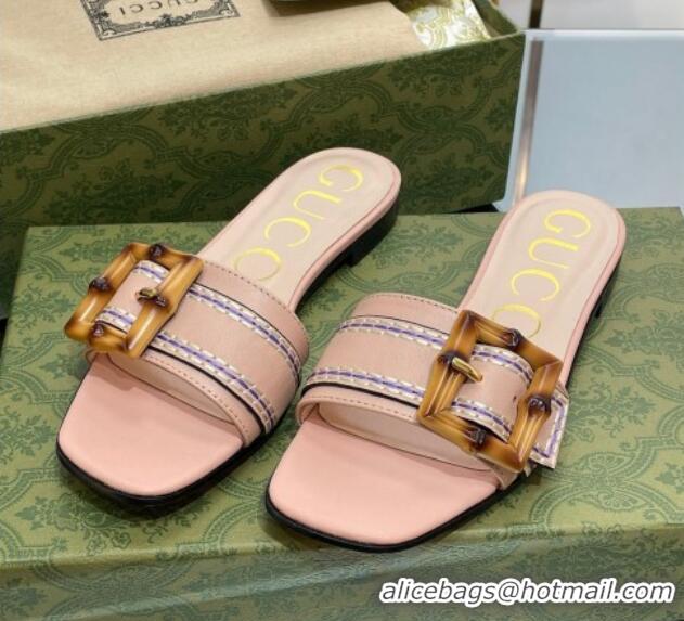 Top Design Gucci Bamboo Lambskin Flat Slide Sandals Pink 321074