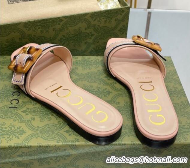 Top Design Gucci Bamboo Lambskin Flat Slide Sandals Pink 321074