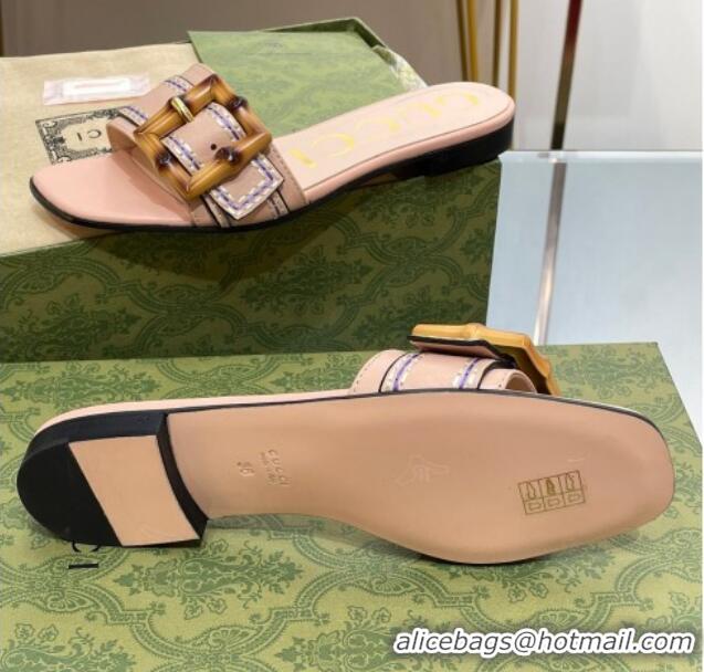 Top Design Gucci Bamboo Lambskin Flat Slide Sandals Pink 321074