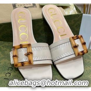 Best Grade Gucci Bamboo Lambskin Flat Slide Sandals White 321075