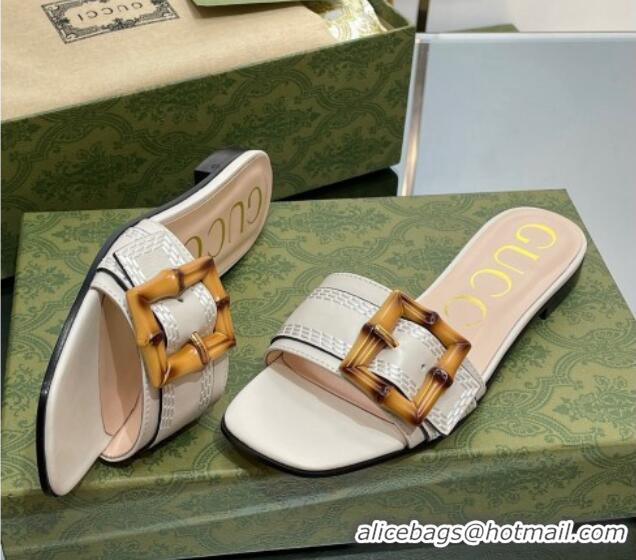 Best Grade Gucci Bamboo Lambskin Flat Slide Sandals White 321075