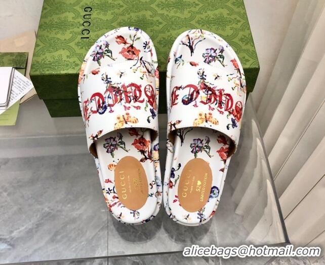 Best Price Gucci Printed Leather Platform Slide Sandals 5cm White 321077