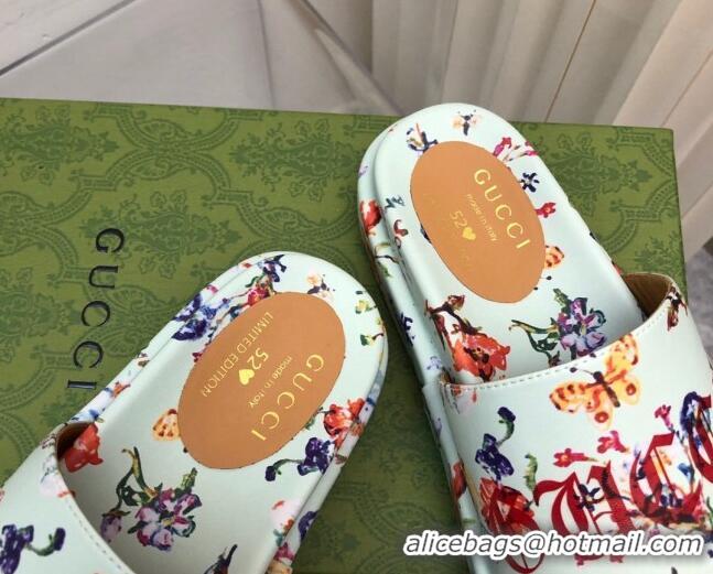 Best Product Gucci Printed Leather Platform Slide Sandals 5cm Green 321078