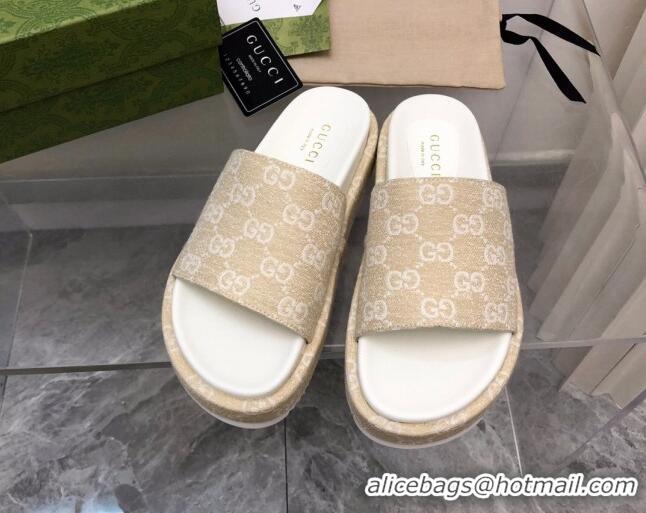 Unique Style Gucci GG Denim Platform Slide Sandals 5cm Beige 321081