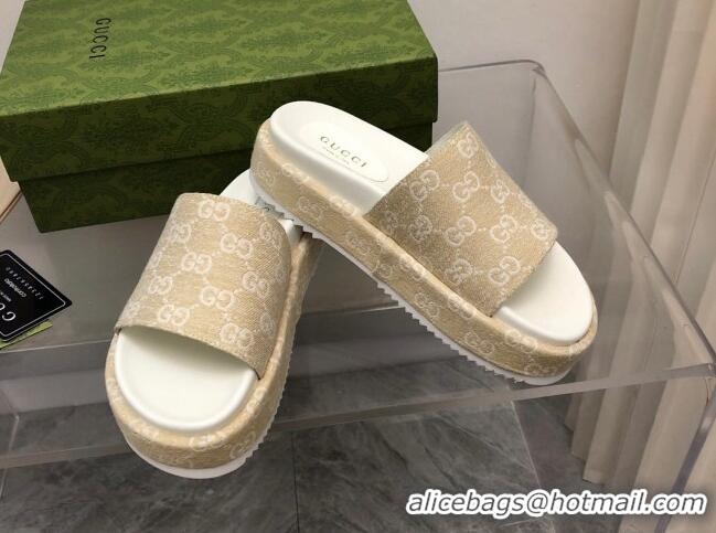 Unique Style Gucci GG Denim Platform Slide Sandals 5cm Beige 321081