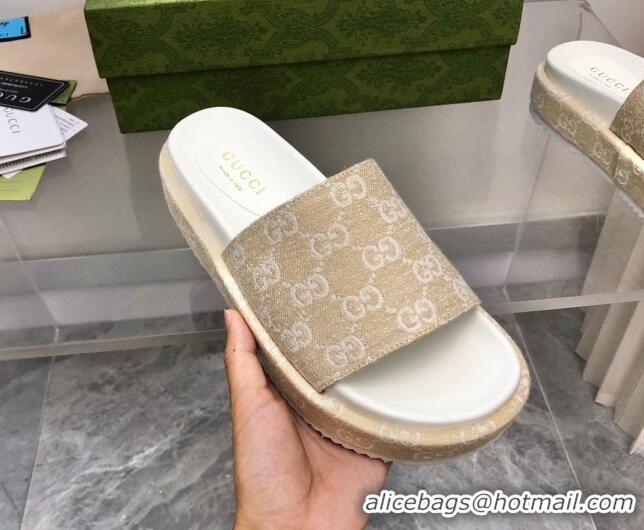 Unique Style Gucci GG Denim Platform Slide Sandals 5cm Beige 321081