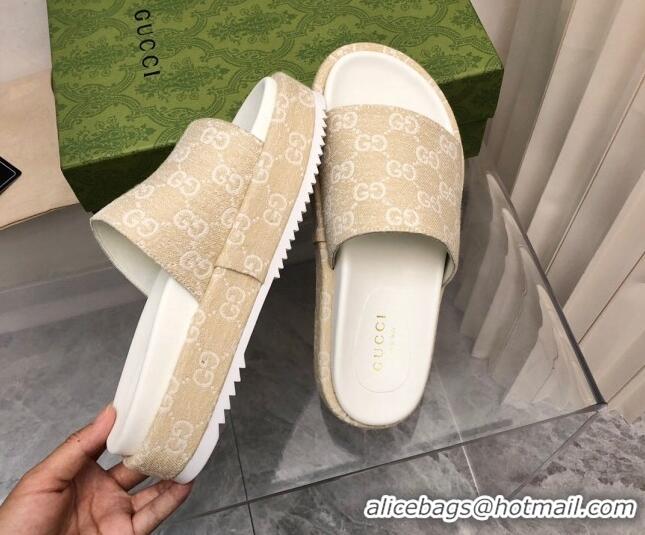 Unique Style Gucci GG Denim Platform Slide Sandals 5cm Beige 321081