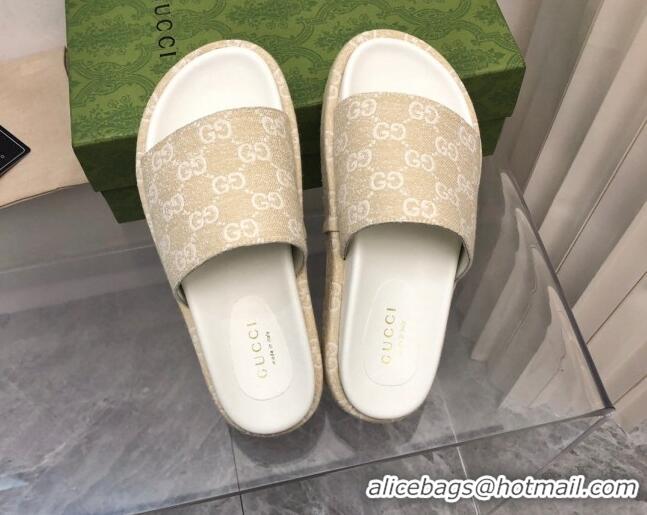 Unique Style Gucci GG Denim Platform Slide Sandals 5cm Beige 321081