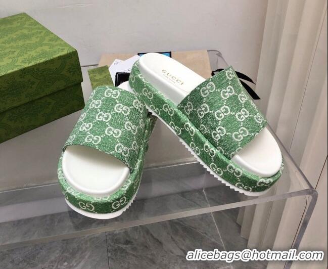 Purchase Gucci GG Denim Platform Slide Sandals 5cm Green 321083