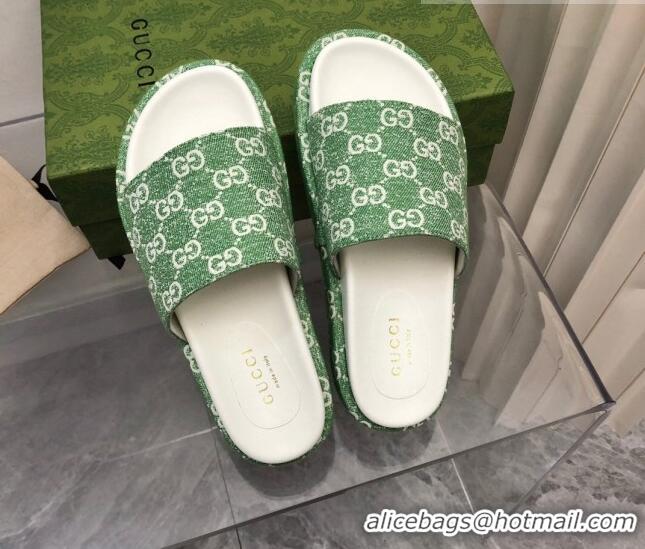 Purchase Gucci GG Denim Platform Slide Sandals 5cm Green 321083