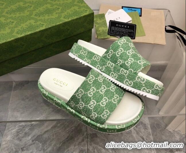 Purchase Gucci GG Denim Platform Slide Sandals 5cm Green 321083