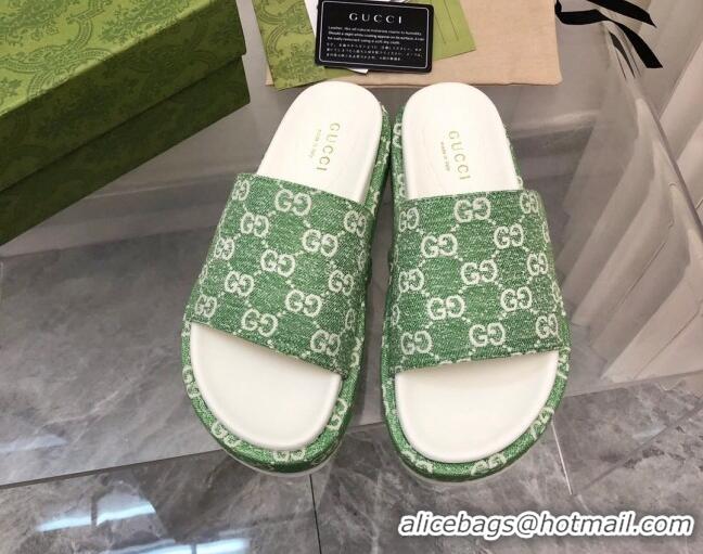 Purchase Gucci GG Denim Platform Slide Sandals 5cm Green 321083