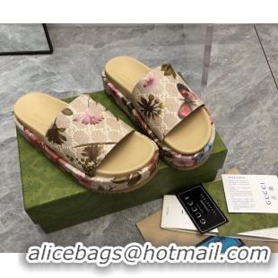 Popular Style Gucci Flora GG Canvas Platform Slide Sandals 5cm Beige 321090