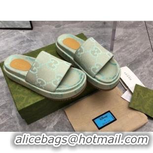 Low Price Gucci Jumbo GG Canvas Platform Slide Sandals 5cm Green 0321091