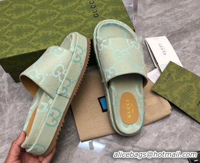 Low Price Gucci Jumbo GG Canvas Platform Slide Sandals 5cm Green 0321091