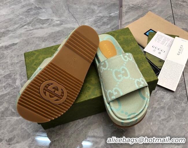 Low Price Gucci Jumbo GG Canvas Platform Slide Sandals 5cm Green 0321091