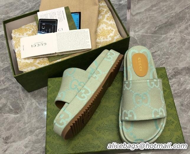 Low Price Gucci Jumbo GG Canvas Platform Slide Sandals 5cm Green 0321091