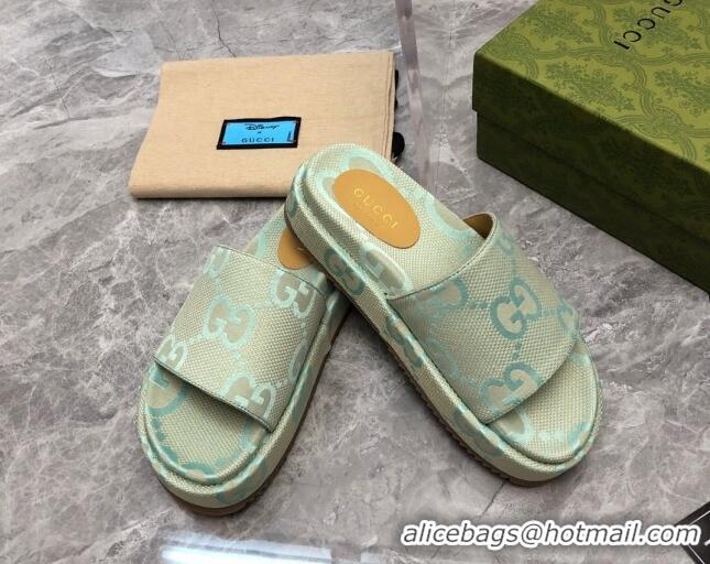 Low Price Gucci Jumbo GG Canvas Platform Slide Sandals 5cm Green 0321091