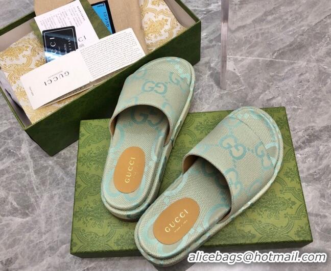 Low Price Gucci Jumbo GG Canvas Platform Slide Sandals 5cm Green 0321091