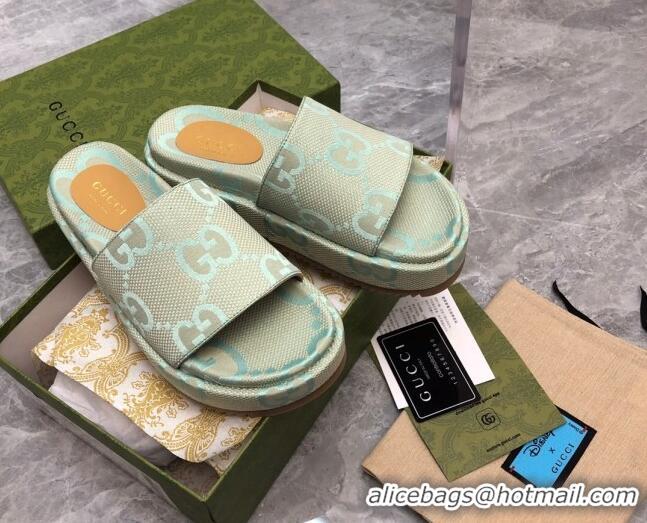 Low Price Gucci Jumbo GG Canvas Platform Slide Sandals 5cm Green 0321091