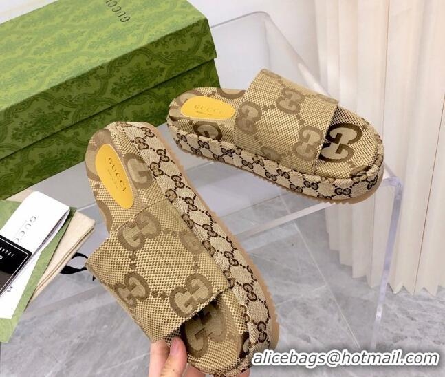 Lowest Price Gucci Jumbo GG Canvas Platform Slide Sandals 5cm Camel 321085