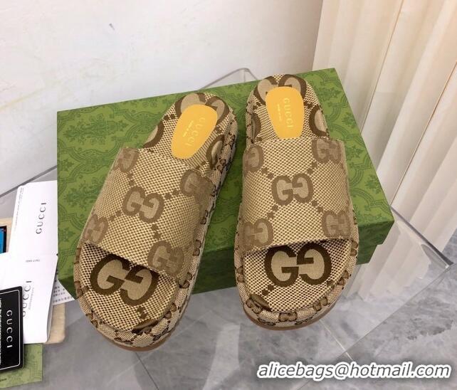 Lowest Price Gucci Jumbo GG Canvas Platform Slide Sandals 5cm Camel 321085