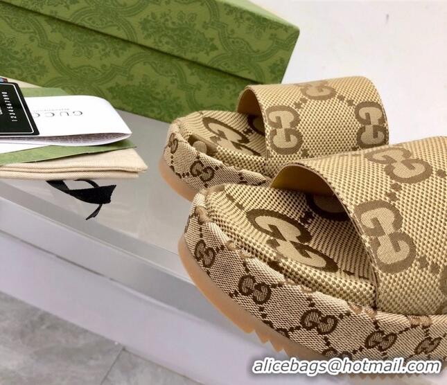 Lowest Price Gucci Jumbo GG Canvas Platform Slide Sandals 5cm Camel 321085