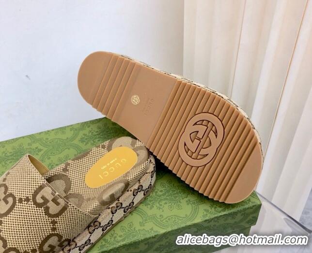 Lowest Price Gucci Jumbo GG Canvas Platform Slide Sandals 5cm Camel 321085