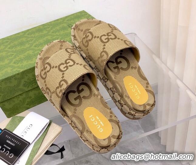 Lowest Price Gucci Jumbo GG Canvas Platform Slide Sandals 5cm Camel 321085