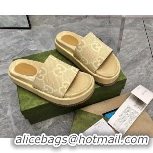 Good Product Gucci Jumbo GG Canvas Platform Slide Sandals 5cm Yellow 321086