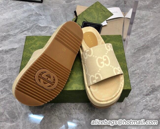 Good Product Gucci Jumbo GG Canvas Platform Slide Sandals 5cm Yellow 321086