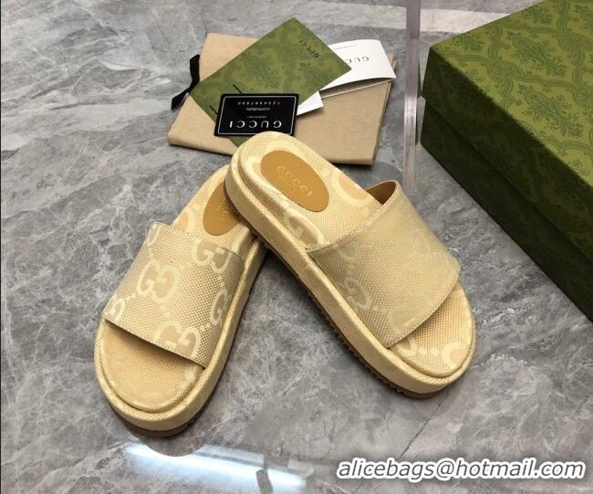 Good Product Gucci Jumbo GG Canvas Platform Slide Sandals 5cm Yellow 321086