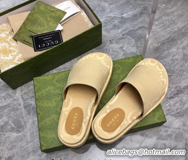 Good Product Gucci Jumbo GG Canvas Platform Slide Sandals 5cm Yellow 321086