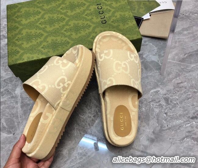 Good Product Gucci Jumbo GG Canvas Platform Slide Sandals 5cm Yellow 321086